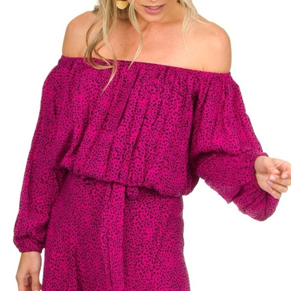 Beachgold Poppy Pink Black Polka Dot One Shoulder Blouse - Picture 3 of 10